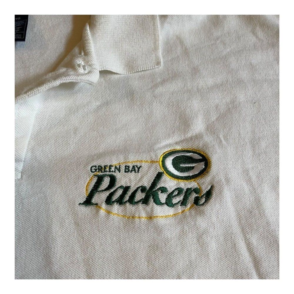 Green Bay Packers Fruit Of Loom White Polo Shirt Men XL NFL Vintage Team Apparel